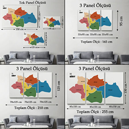 İl ve İlçeler Haritası Siirt, Modern Dekoratif Kanvas Tablo, Duvar Dekoru 1449