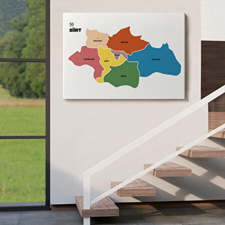 İl ve İlçeler Haritası Siirt, Modern Dekoratif Kanvas Tablo, Duvar Dekoru 1449