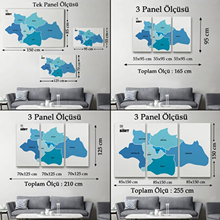 İl ve İlçeler Haritası Siirt, Modern Dekoratif Kanvas Tablo, Duvar Dekoru 1450