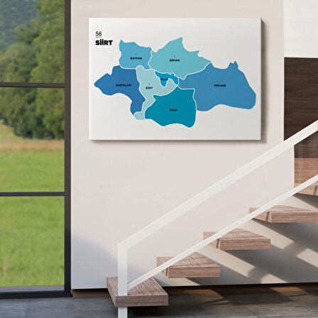 İl ve İlçeler Haritası Siirt, Modern Dekoratif Kanvas Tablo, Duvar Dekoru 1450