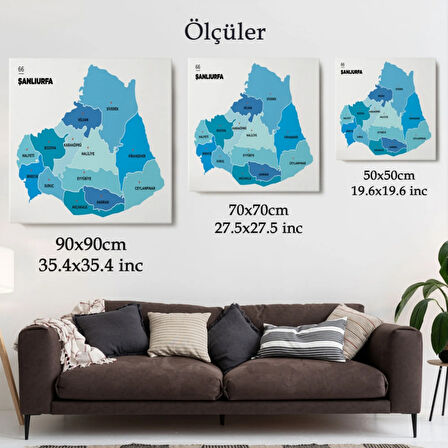 İl ve İlçeler Haritası Şanlıurfa, Modern Dekoratif Kanvas Tablo, Duvar Dekoru 1459