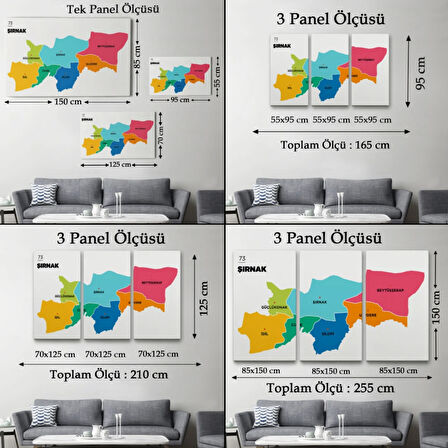 İl ve İlçeler Haritası Şırnak, Modern Dekoratif Kanvas Tablo, Duvar Dekoru 1460