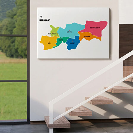 İl ve İlçeler Haritası Şırnak, Modern Dekoratif Kanvas Tablo, Duvar Dekoru 1460