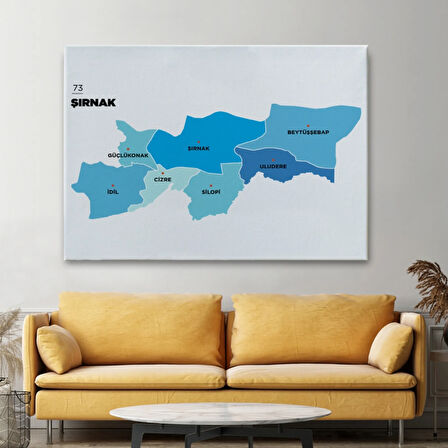 İl ve İlçeler Haritası Şırnak, Modern Dekoratif Kanvas Tablo, Duvar Dekoru 1462