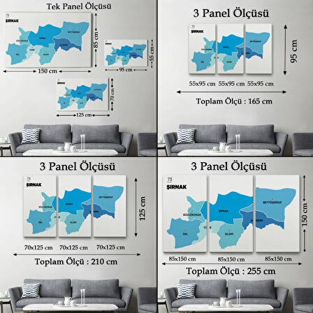 İl ve İlçeler Haritası Şırnak, Modern Dekoratif Kanvas Tablo, Duvar Dekoru 1462