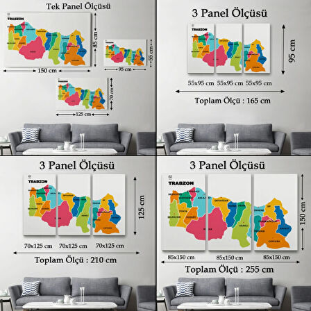 İl ve İlçeler Haritası Trabzon, Modern Dekoratif Kanvas Tablo, Duvar Dekoru 1469