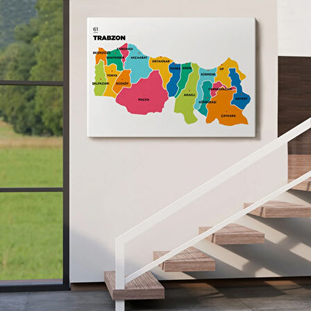 İl ve İlçeler Haritası Trabzon, Modern Dekoratif Kanvas Tablo, Duvar Dekoru 1469