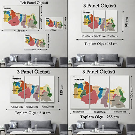 İl ve İlçeler Haritası Trabzon, Modern Dekoratif Kanvas Tablo, Duvar Dekoru 1470