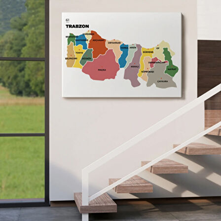 İl ve İlçeler Haritası Trabzon, Modern Dekoratif Kanvas Tablo, Duvar Dekoru 1470