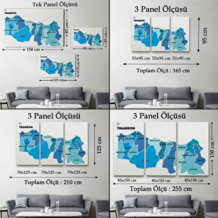 İl ve İlçeler Haritası Trabzon, Modern Dekoratif Kanvas Tablo, Duvar Dekoru 1471