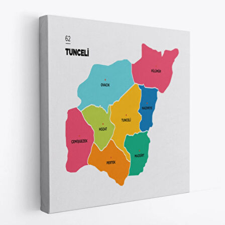 İl ve İlçeler Haritası Tunceli, Modern Dekoratif Kanvas Tablo, Duvar Dekoru 1472