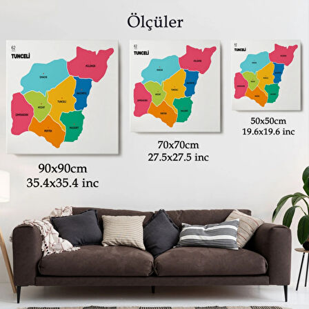 İl ve İlçeler Haritası Tunceli, Modern Dekoratif Kanvas Tablo, Duvar Dekoru 1472