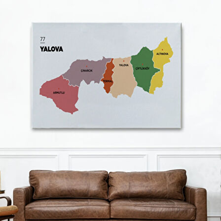 İl ve İlçeler Haritası Yalova, Modern Dekoratif Kanvas Tablo, Duvar Dekoru 1482