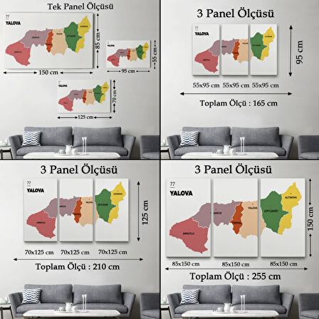 İl ve İlçeler Haritası Yalova, Modern Dekoratif Kanvas Tablo, Duvar Dekoru 1482