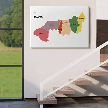 İl ve İlçeler Haritası Yalova, Modern Dekoratif Kanvas Tablo, Duvar Dekoru 1482