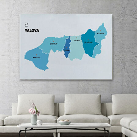 İl ve İlçeler Haritası Yalova, Modern Dekoratif Kanvas Tablo, Duvar Dekoru 1483