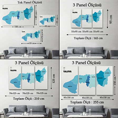 İl ve İlçeler Haritası Yalova, Modern Dekoratif Kanvas Tablo, Duvar Dekoru 1483