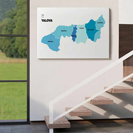 İl ve İlçeler Haritası Yalova, Modern Dekoratif Kanvas Tablo, Duvar Dekoru 1483