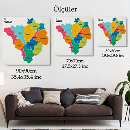 İl ve İlçeler Haritası Yozgat, Modern Dekoratif Kanvas Tablo, Duvar Dekoru 1484