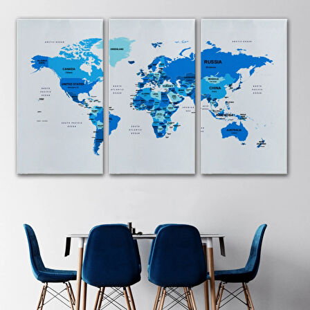 Ülke ve Başkentli Dünya Haritası, Modern Dekoratif Kanvas Tablo, Duvar Dekoru 1501