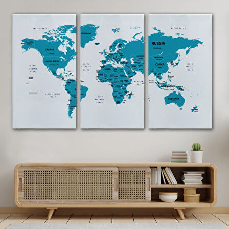 Ülke ve Başkentli Dünya Haritası, Modern Dekoratif Kanvas Tablo, Duvar Dekoru 1503