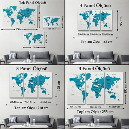 Ülke ve Başkentli Dünya Haritası, Modern Dekoratif Kanvas Tablo, Duvar Dekoru 1503