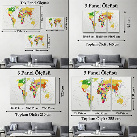 Ülke ve Başkentli Dünya Haritası, Modern Dekoratif Kanvas Tablo, Duvar Dekoru 1513