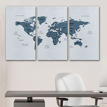 Ülke ve Başkentli Türkçe Dünya Haritası, Modern Dekoratif Kanvas Tablo, Duvar Dekoru 1514