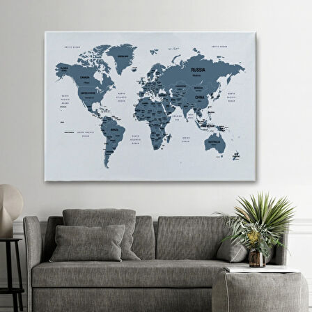 Ülke ve Başkentli Dünya Haritası, Modern Dekoratif Kanvas Tablo, Duvar Dekoru 1515