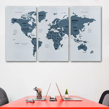 Ülke ve Başkentli Dünya Haritası, Modern Dekoratif Kanvas Tablo, Duvar Dekoru 1515