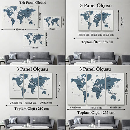 Ülke ve Başkentli Dünya Haritası, Modern Dekoratif Kanvas Tablo, Duvar Dekoru 1515