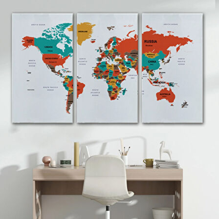 Ülke ve Başkentli Dünya Haritası, Modern Dekoratif Kanvas Tablo, Duvar Dekoru 1517