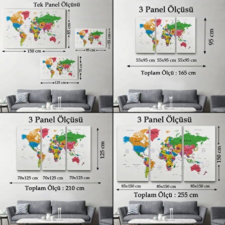 Detaylı ve Eğitici İngilizce Dünya Haritası, Harita Dekoratif Kanvas Tablo, Duvar Dekoru 1572