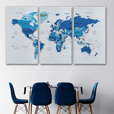 Detaylı ve Eğitici İngilizce Dünya Haritası, Harita Dekoratif Kanvas Tablo, Duvar Dekoru 1573