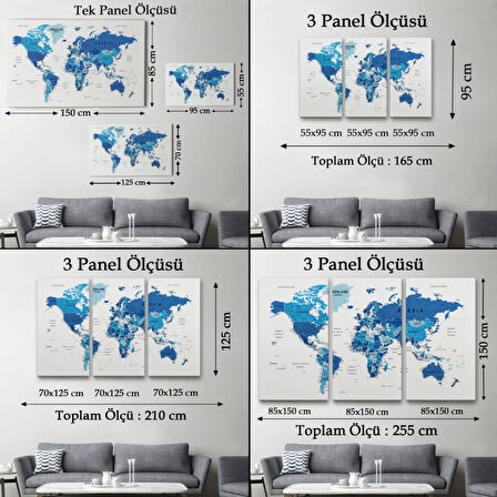 Detaylı ve Eğitici İngilizce Dünya Haritası, Harita Dekoratif Kanvas Tablo, Duvar Dekoru 1573