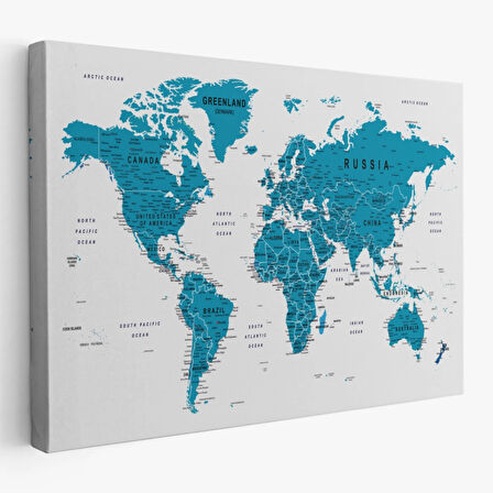 Detaylı ve Eğitici İngilizce Dünya Haritası, Harita Dekoratif Kanvas Tablo, Duvar Dekoru 1574