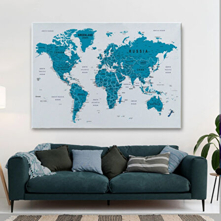 Detaylı ve Eğitici İngilizce Dünya Haritası, Harita Dekoratif Kanvas Tablo, Duvar Dekoru 1574