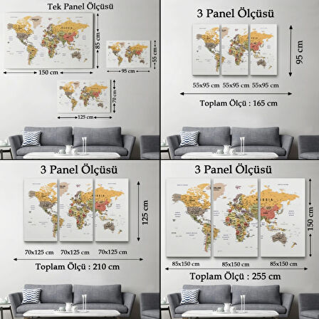 Detaylı ve Eğitici İngilizce Dünya Haritası, Harita Dekoratif Kanvas Tablo, Duvar Dekoru 1585