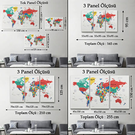 Detaylı ve Eğitici İngilizce Dünya Haritası, Harita Dekoratif Kanvas Tablo, Duvar Dekoru 1591