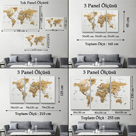 Detaylı ve Eğitici İngilizce Dünya Haritası, Harita Dekoratif Kanvas Tablo, Duvar Dekoru 1595