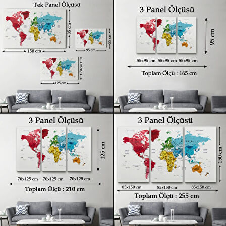 Detaylı ve Eğitici İngilizce Dünya Haritası, Harita Dekoratif Kanvas Tablo, Duvar Dekoru 1597