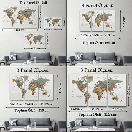 Detaylı ve Eğitici İngilizce Dünya Haritası, Harita Dekoratif Kanvas Tablo, Duvar Dekoru 1598