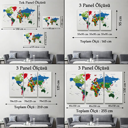 Detaylı ve Eğitici İngilizce Dünya Haritası, Harita Dekoratif Kanvas Tablo, Duvar Dekoru 1599