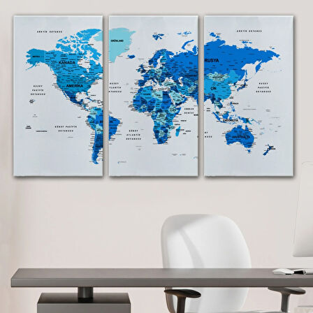 Detaylı ve Eğitici Türkçe Dünya Haritası, Harita Dekoratif Kanvas Tablo, Duvar Dekoru 1608