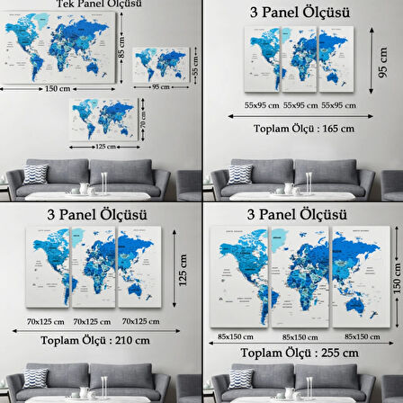 Detaylı ve Eğitici Türkçe Dünya Haritası, Harita Dekoratif Kanvas Tablo, Duvar Dekoru 1608
