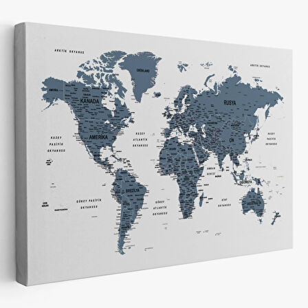 Detaylı ve Eğitici Türkçe Dünya Haritası, Harita Dekoratif Kanvas Tablo, Duvar Dekoru 1615