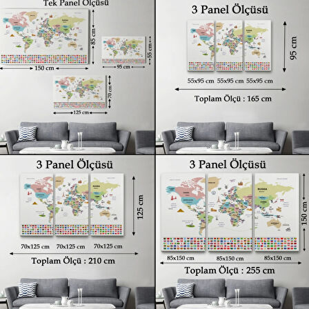 Ülke Başkentli ve Bayraklı İngilizce Dünya Haritası Dekoratif Kanvas Tablo, Duvar Dekoru 1939