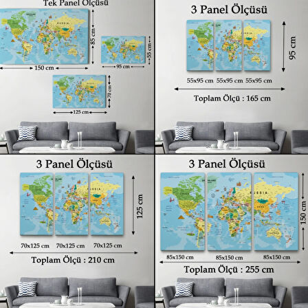 Detaylı İngilizce Dünya Haritası, Harita Dekoratif Kanvas Tablo, Duvar Dekoru 1992