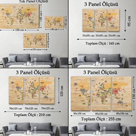 Detaylı Ahşap Görünümlü İngilizce Dünya Haritası Dekoratif Kanvas Tablo, Duvar Dekoru 2083