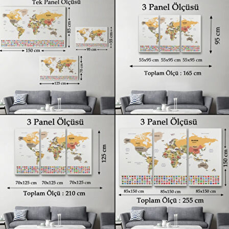 Ülke Bayraklı Eğitici İngilizce Dünya Haritası, Harita Dekoratif Kanvas Tablo, Duvar Dekoru 2381
